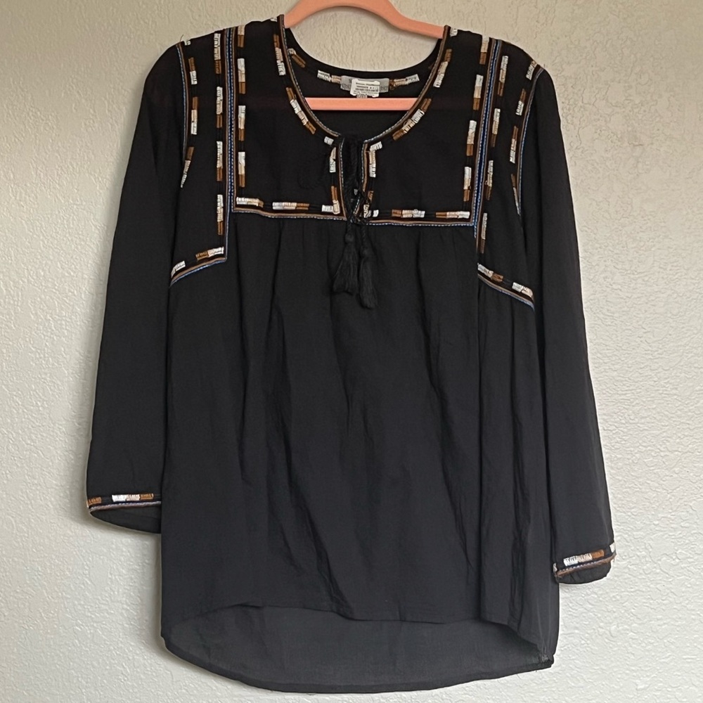 World Market Boho Embroidered 100% Cotton Top